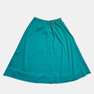 Vintage Flowy A-Line Midi Skirt 24 Pull-On Elastic Waist Green‎ Boho Chic Gypsy